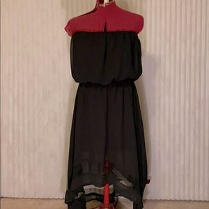 Hi-low black strapless cocktail dress